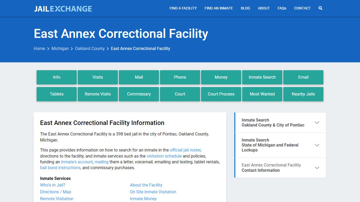 East Annex Correctional Facility, MI Inmate Search, Information