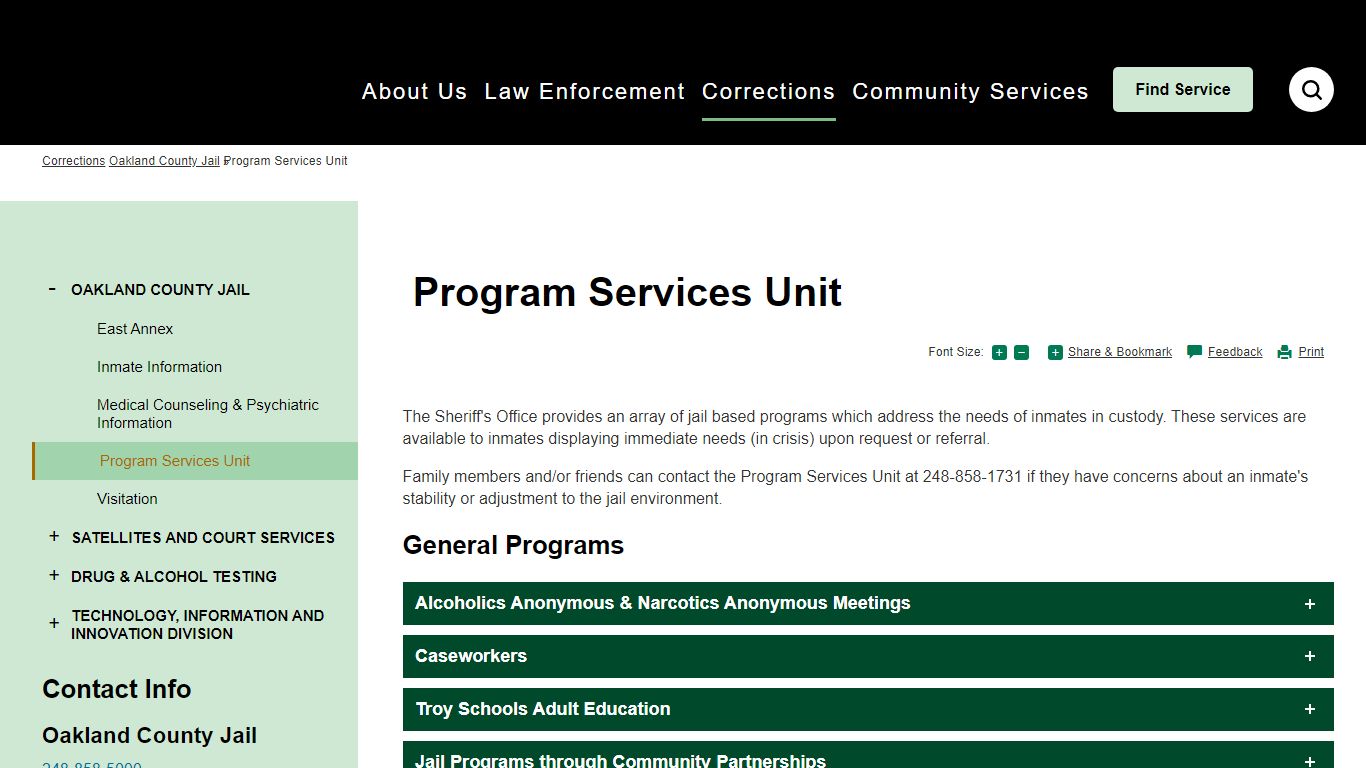 Program Services Unit | Oakland County, MI